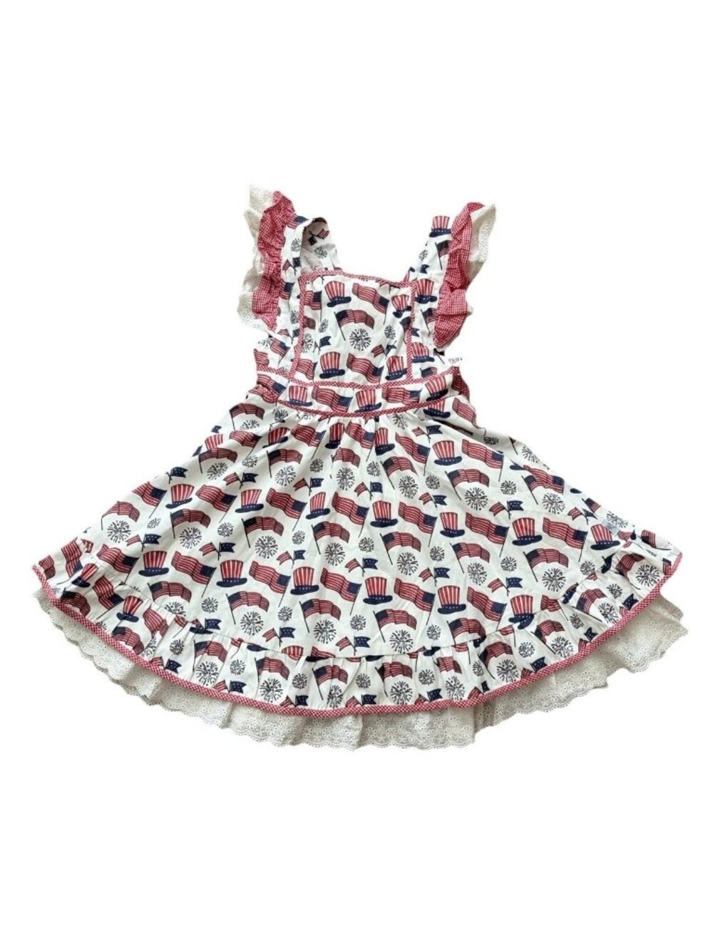Makena Lane Girls Size 10 Patriotic USA Ruffle Dress Handmade Flutter Sleeve